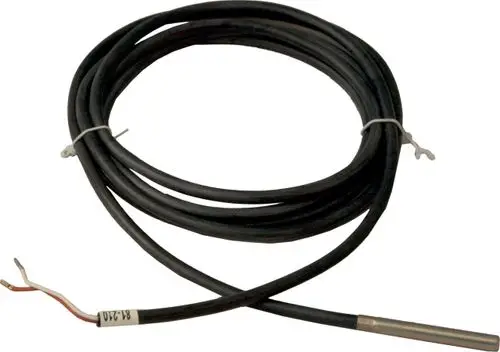Wickel mit zwei Drähten, einer rot und einer schwarz, an einem Ende mit einem Sensor. Produkt von Wolf, geeignet für Kollektoranwendungen.